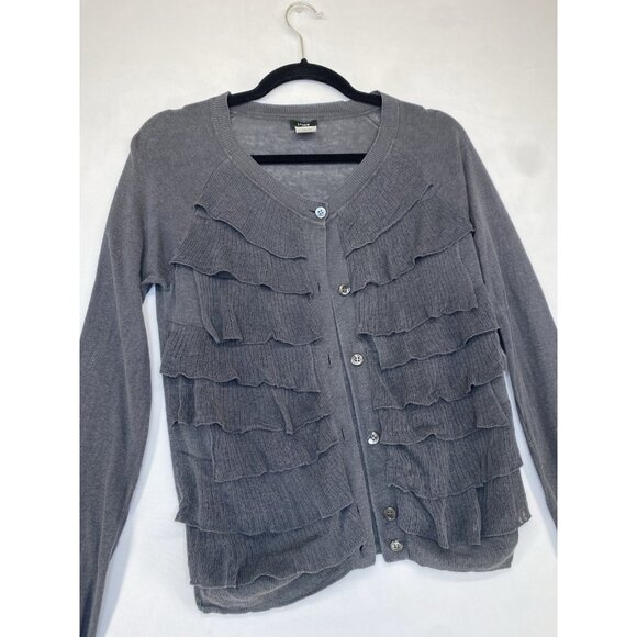 J.Crew Gray Ruffle Cardigan Silk Linen Long Sleeve Lightweight Semi Sheer S - M - Picture 6 of 9